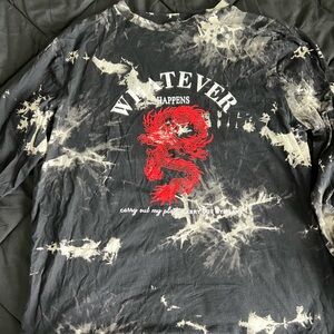 SHEIN Black and Cream Dragon Graphic Long Sleeve Tee